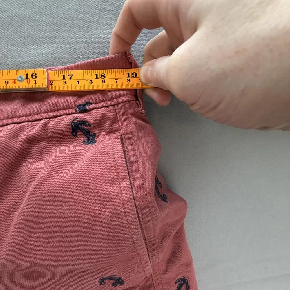 L.L.Bean Shorts Mens 36 Red Anchor Embroidered Cotton Chino 8 Inseam Nautical